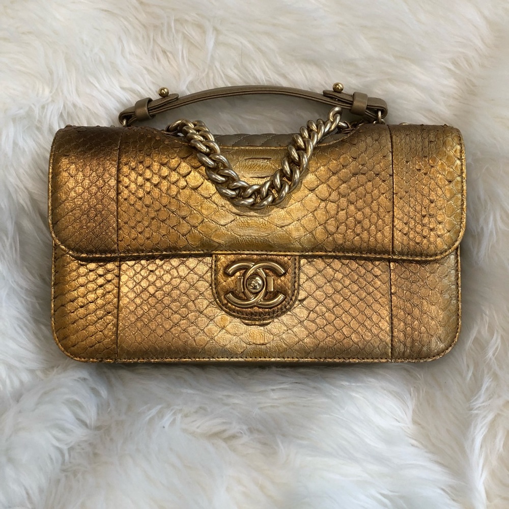 COPY - Chanel Gold Python Medium Flap Bag double …